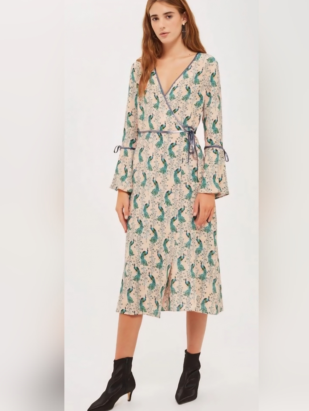 Topshop Pink Dress with Teal Peacock Print